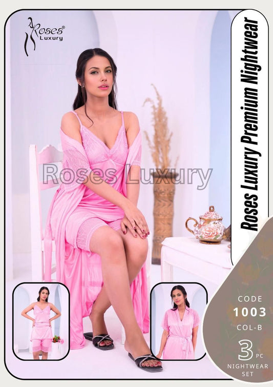 🌹 Roses Luxury Premium Nightwear Set – Malai Jersey Fabric | Made in Pakistan | Free Size 3 Pcs