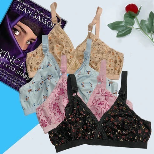 Pack of 4 Cotton & Jersey Bras for Women & Girls – Soft, Comfortable, Full Coverage (Sizes 32–42)