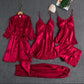 Premium Silk Jersey Knit 5 Piece Nightwear Set for Women – Free Size, Unpadded, Made in Pakistan