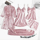 Premium Silk Jersey Knit 5 Piece Nightwear Set for Women – Free Size, Unpadded, Made in Pakistan