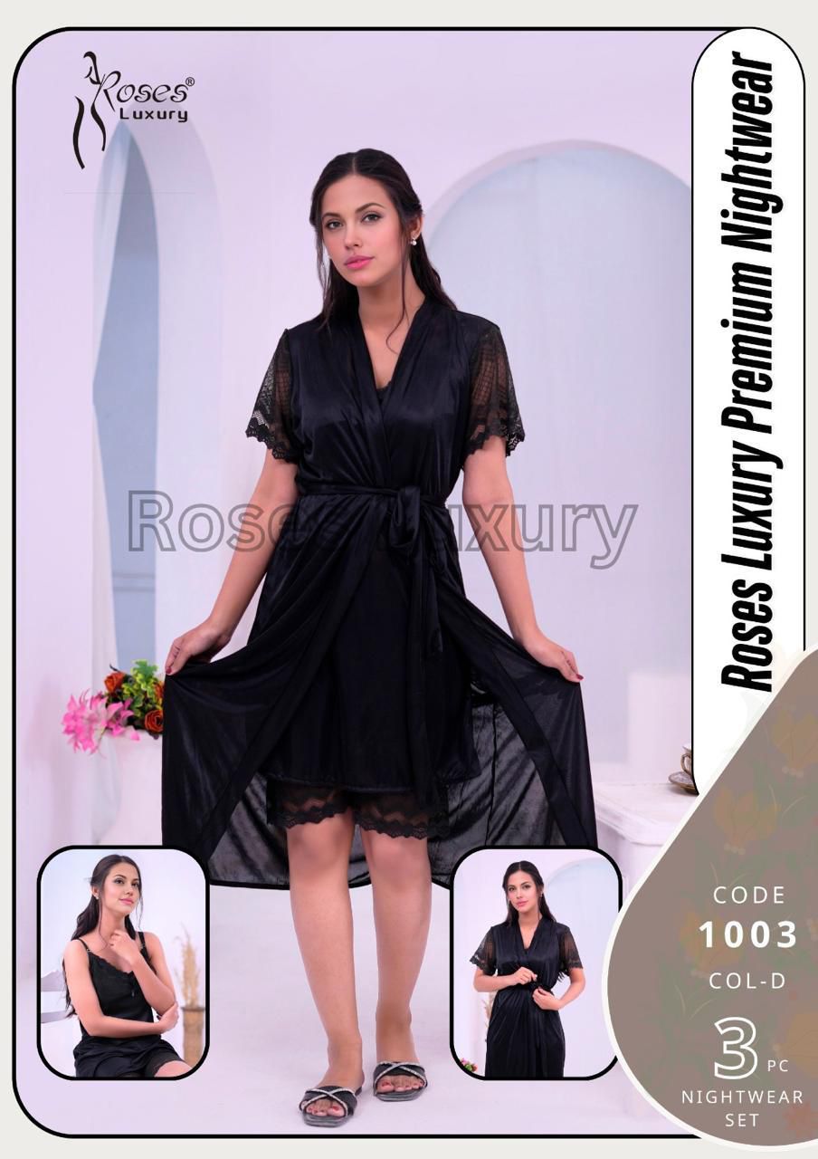 🌹 Roses Luxury Premium Nightwear Set – Malai Jersey Fabric | Made in Pakistan | Free Size 3 Pcs